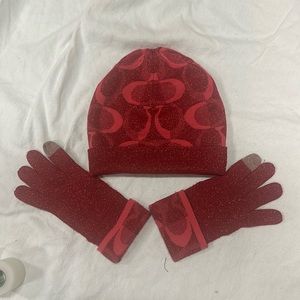 Women’s Coach red/pink hat and glove set.